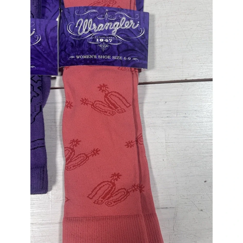 Wrangler Socks Ladies Rose Spurs Boots Pattern Socks 4 Pair‎ Pack Size 6-9 NWT